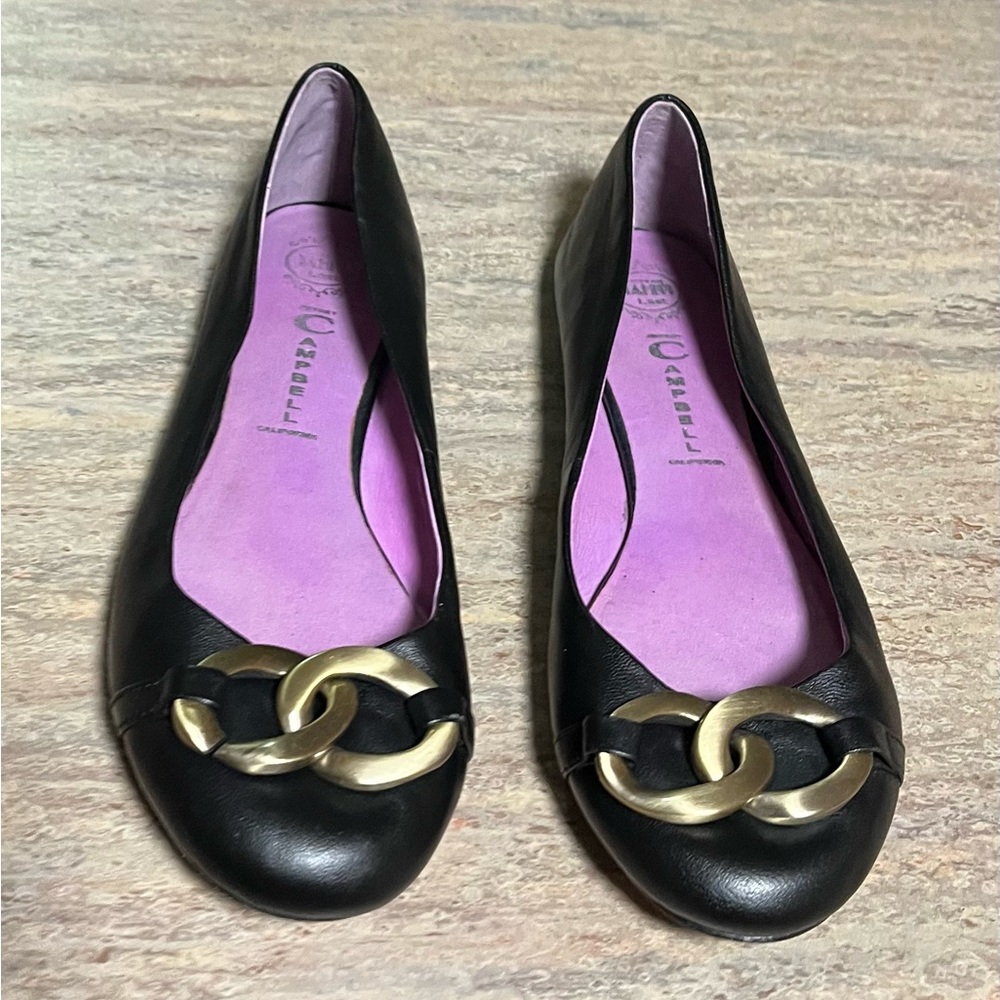 Jeffrey Campbell flat leather shoes with gold color hardware